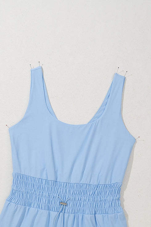 Plain Sleeveless Loop Drawstring Cinched Waist Romper